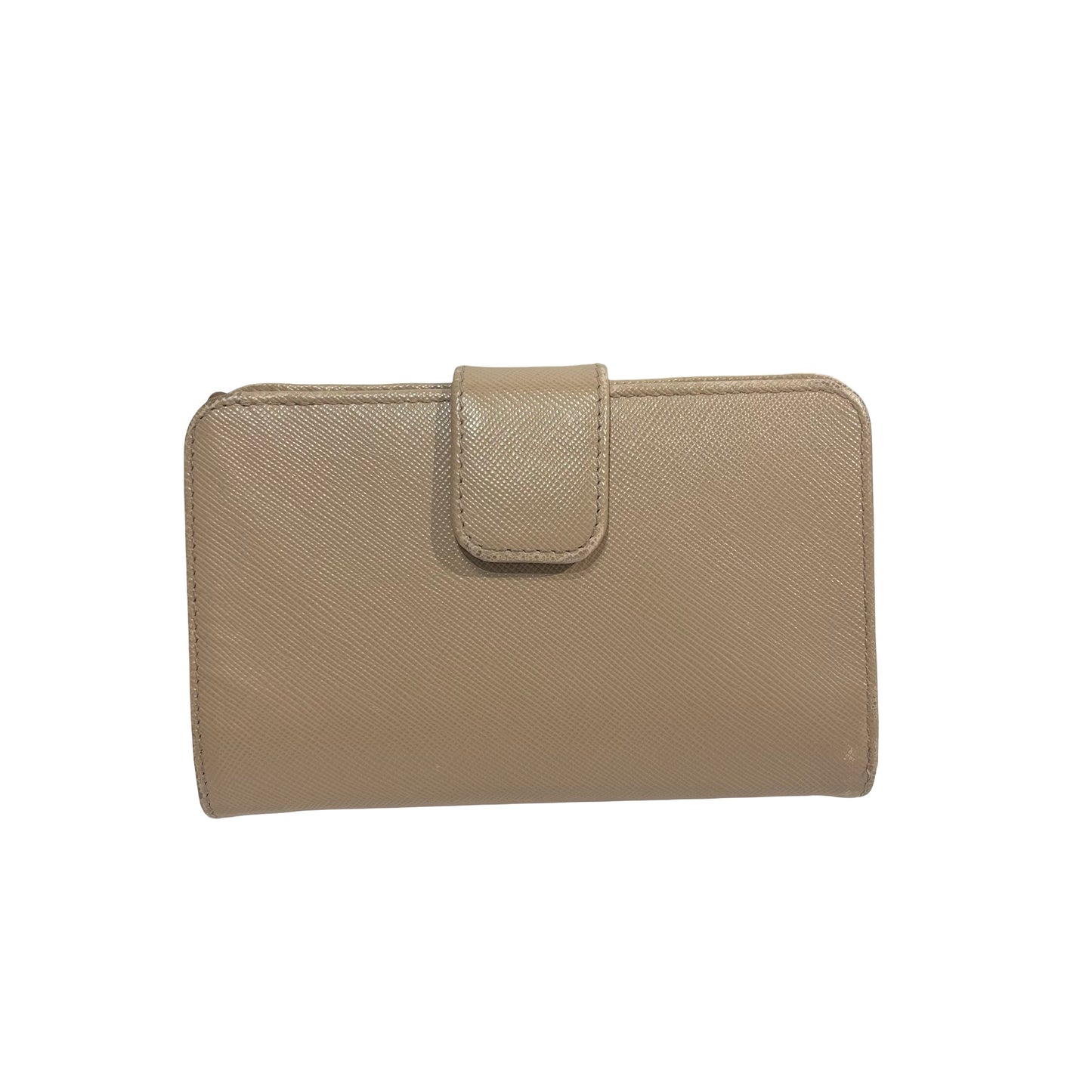 Used PRADA Saffiano Saffiano Leather Medium Bifold Wallet Wallet Beige GHW