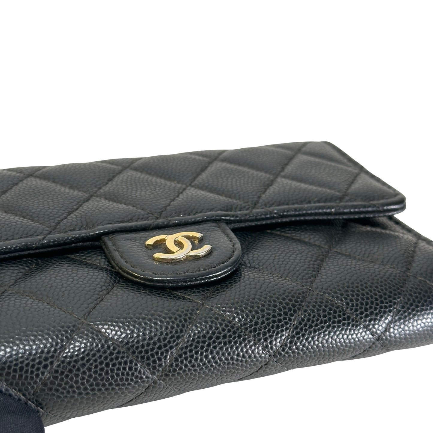 Used CHANEL Quilted Caviar Classic Flap Wallet Wallet Black