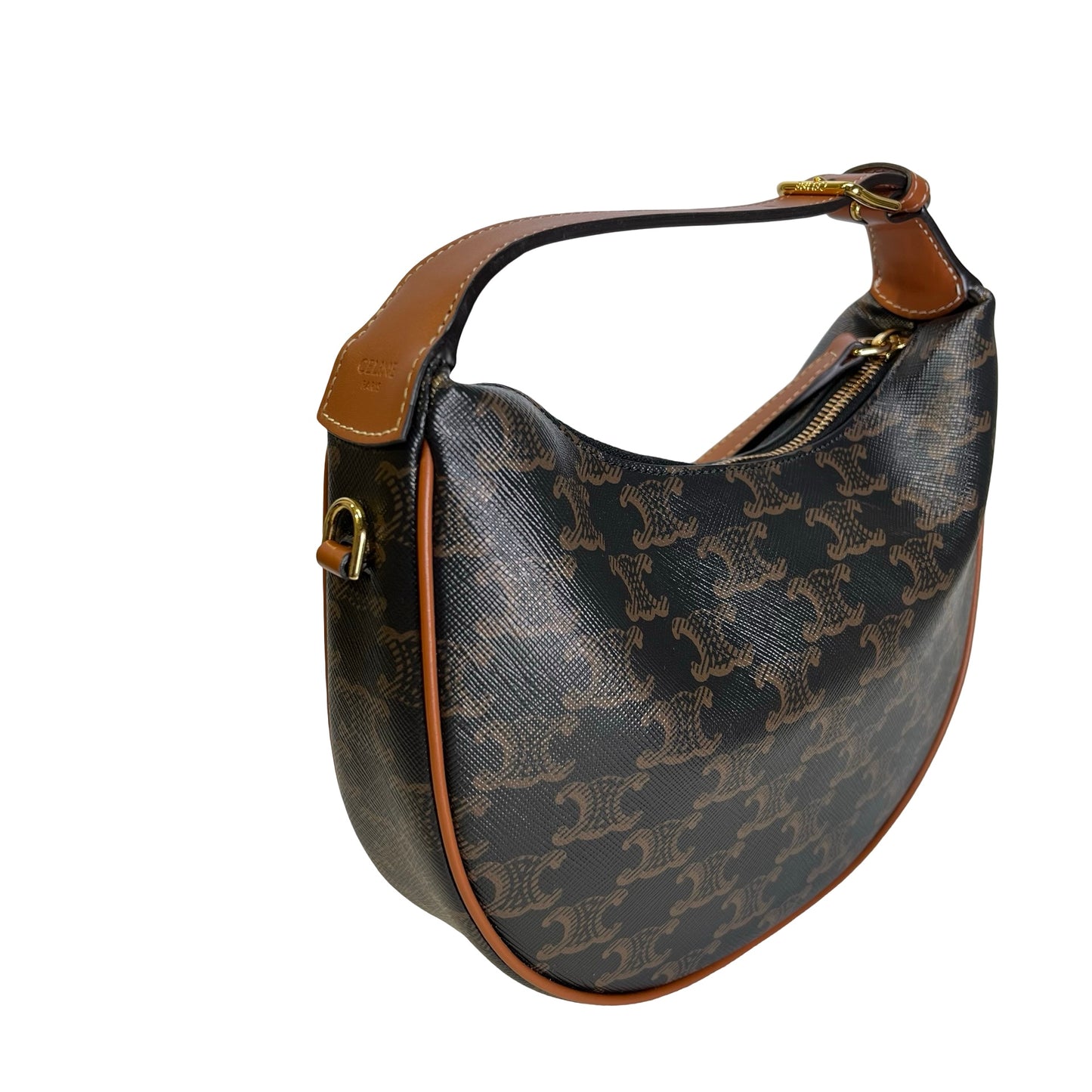 Used CELINE Calfskin Leather Ava Shoulder Bag Brown Tan