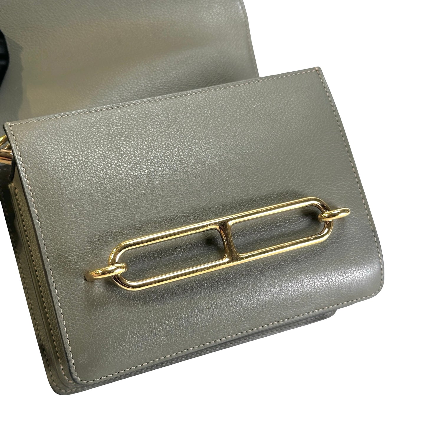 Used HERMES Leather Roulis Shoulder Bag Grey