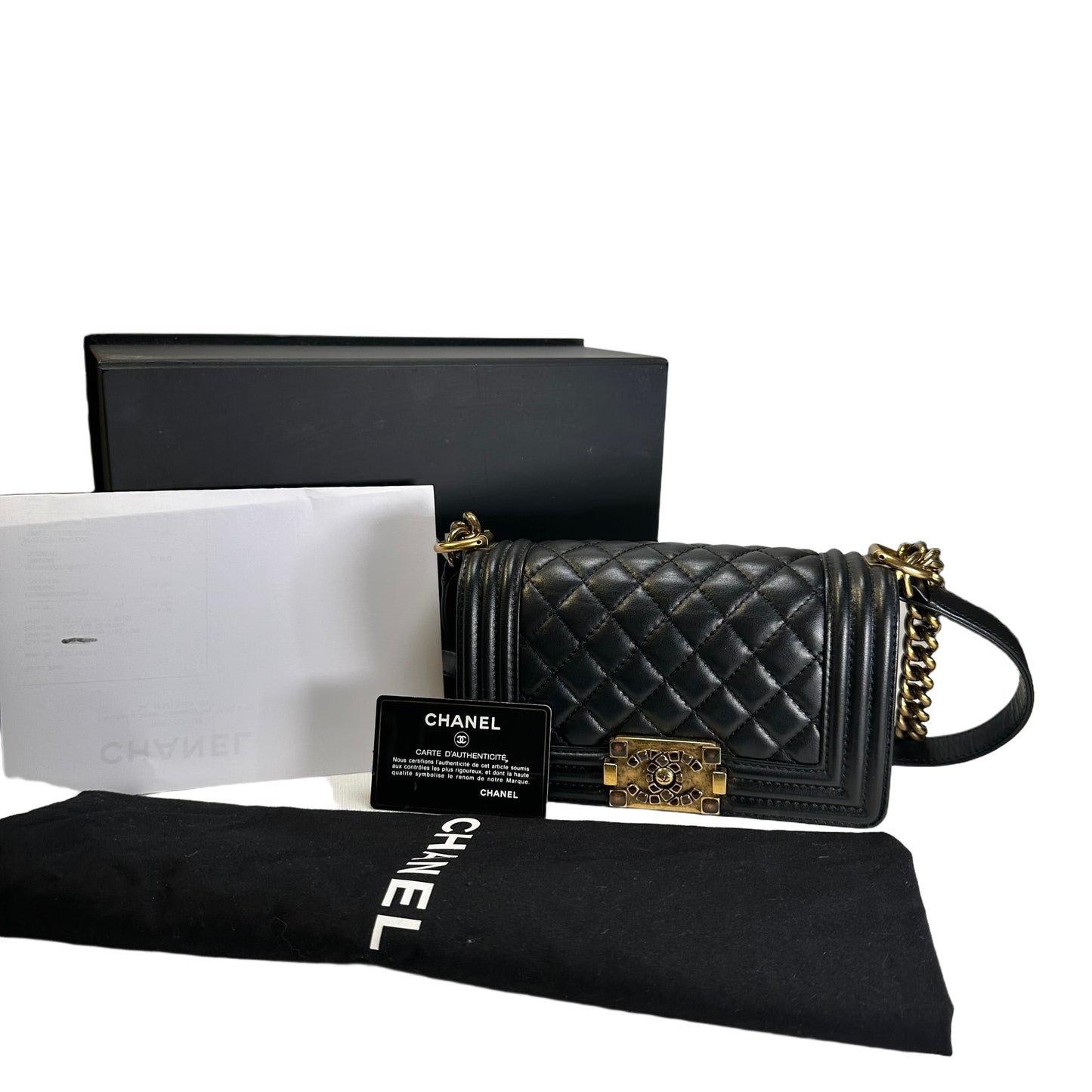 Used CHANEL Lambskin Boy 20 Shoulder Bag Black GHW