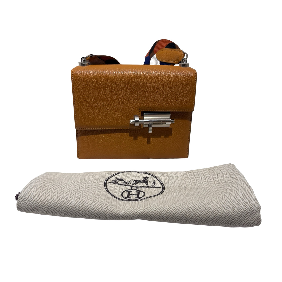 Used HERMES Chevre Mini Verrou Crossbody Bag 2S Sesame PHW