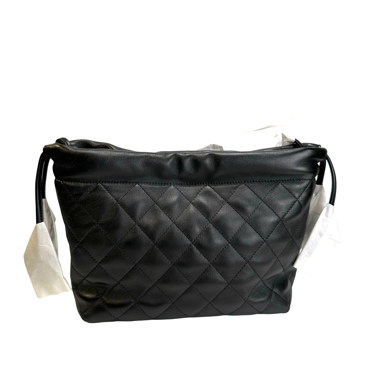 Brand New CHANEL Quilted Leather Bucket Bag Handbag Black Gold
