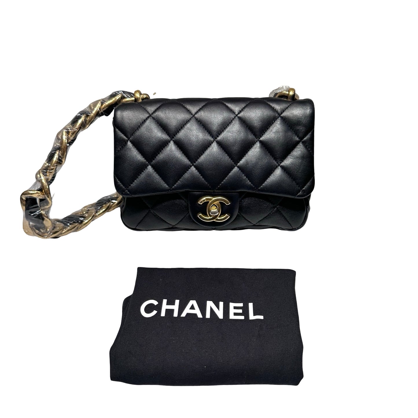 Used CHANEL Flap 20cm Chain Shoulder Bag Black GHW