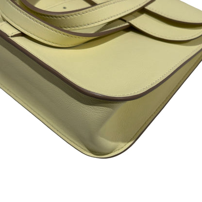 HERMES Leather Halzan Shoulder Bag Yellow Lime