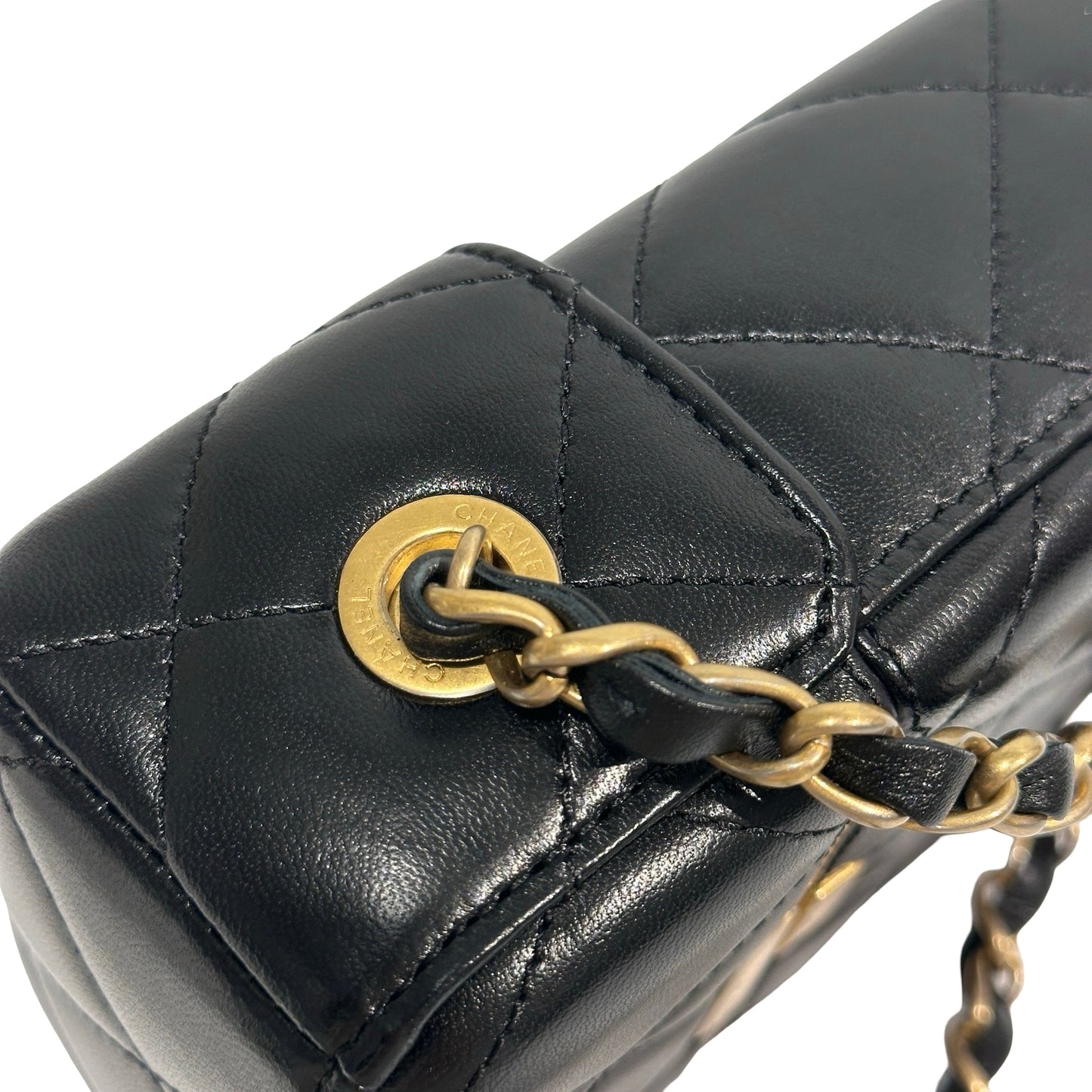 Used CHANEL Quilted Lambskin Plexi Box Bag Shoulder Bag Black Gold