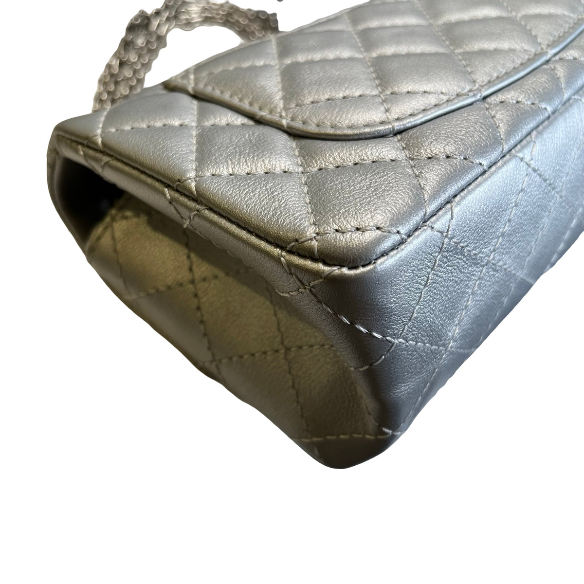 Used CHANEL Quilted Calfskin Mini 2.55 Chain Shoulder Bag Silver