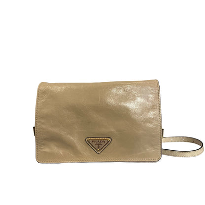 Used PRADA Lambskin Leather Shoulder Bag Beige