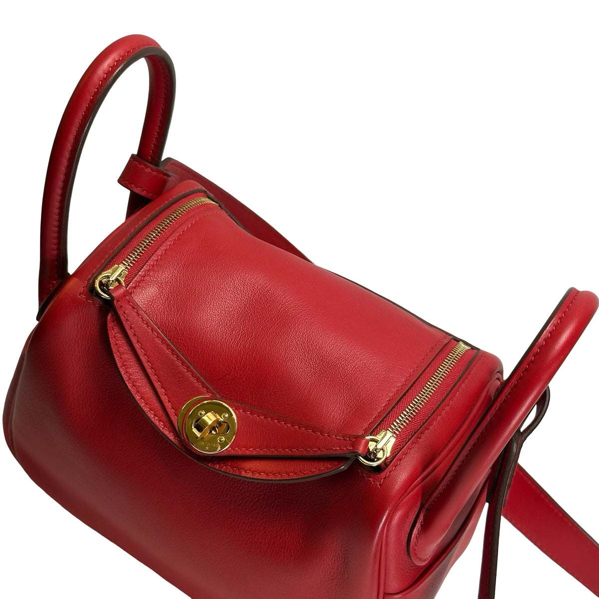 Used HERMES Swift Mini Lindy Handbag Red GHW