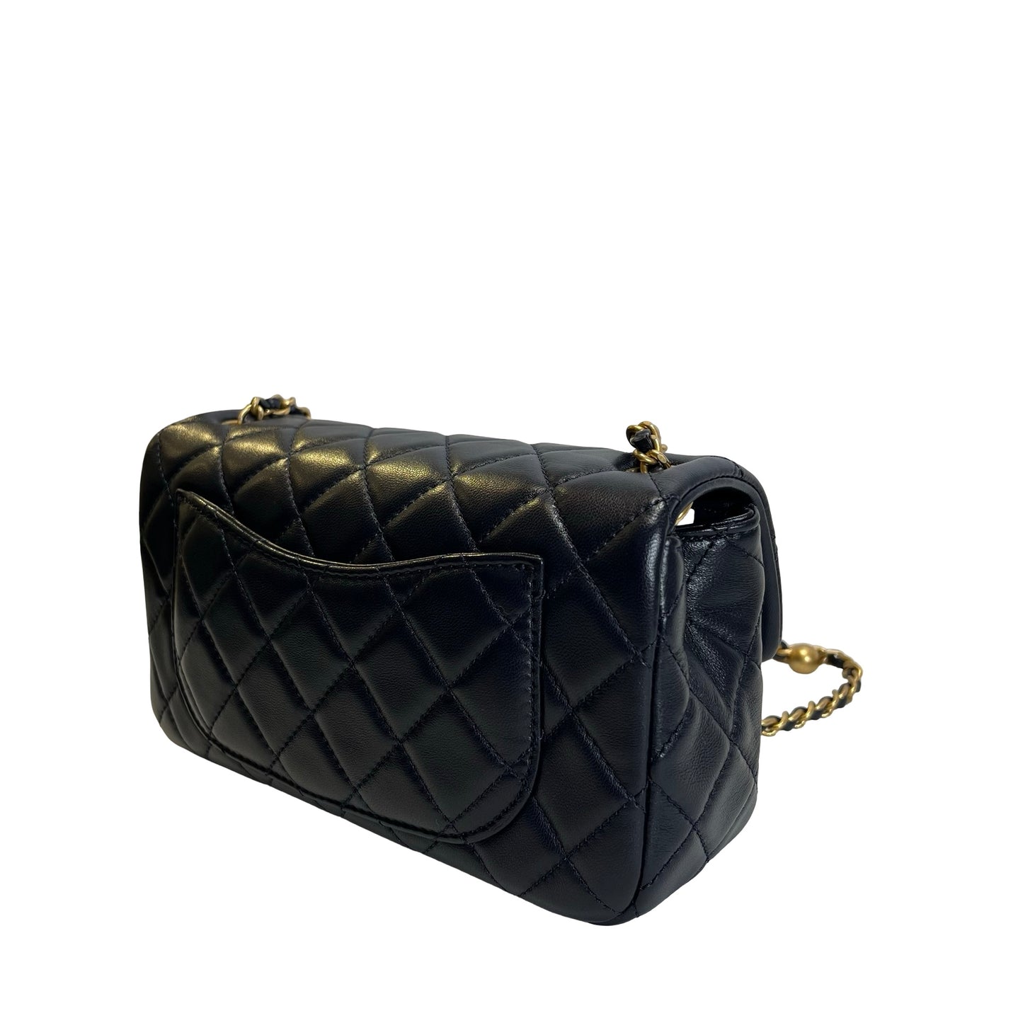 Used CHANEL Quilted Lambskin Classic Flap Chain shoulder bag Navy Blue