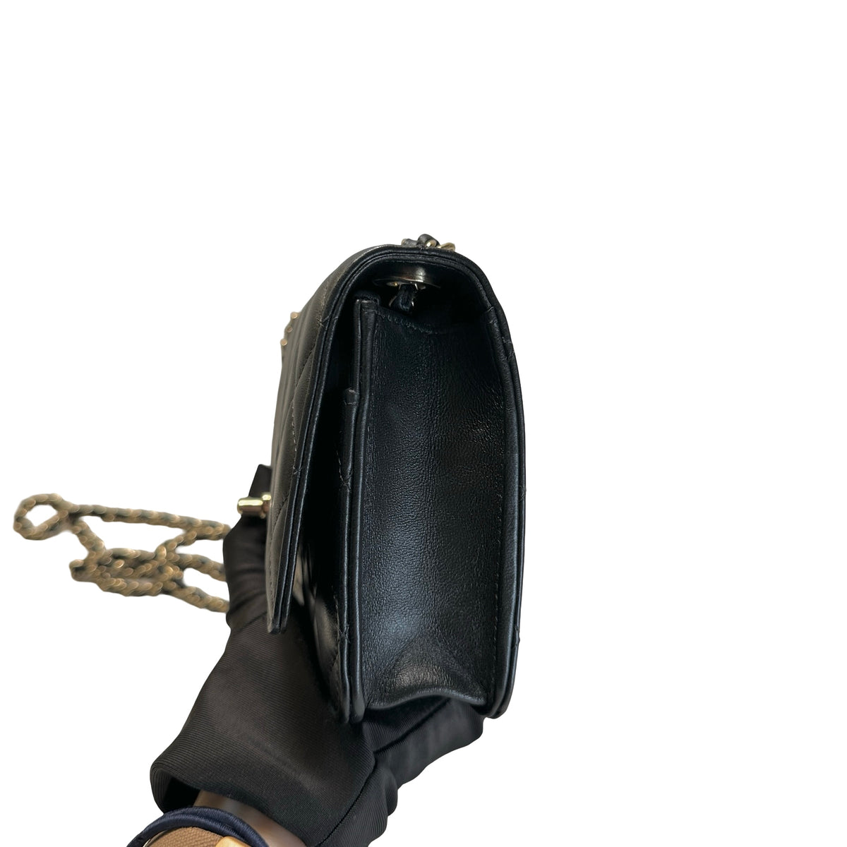 Used CHANEL Quilted Lambskin Wallet on chain Wallet on chain Black Gold