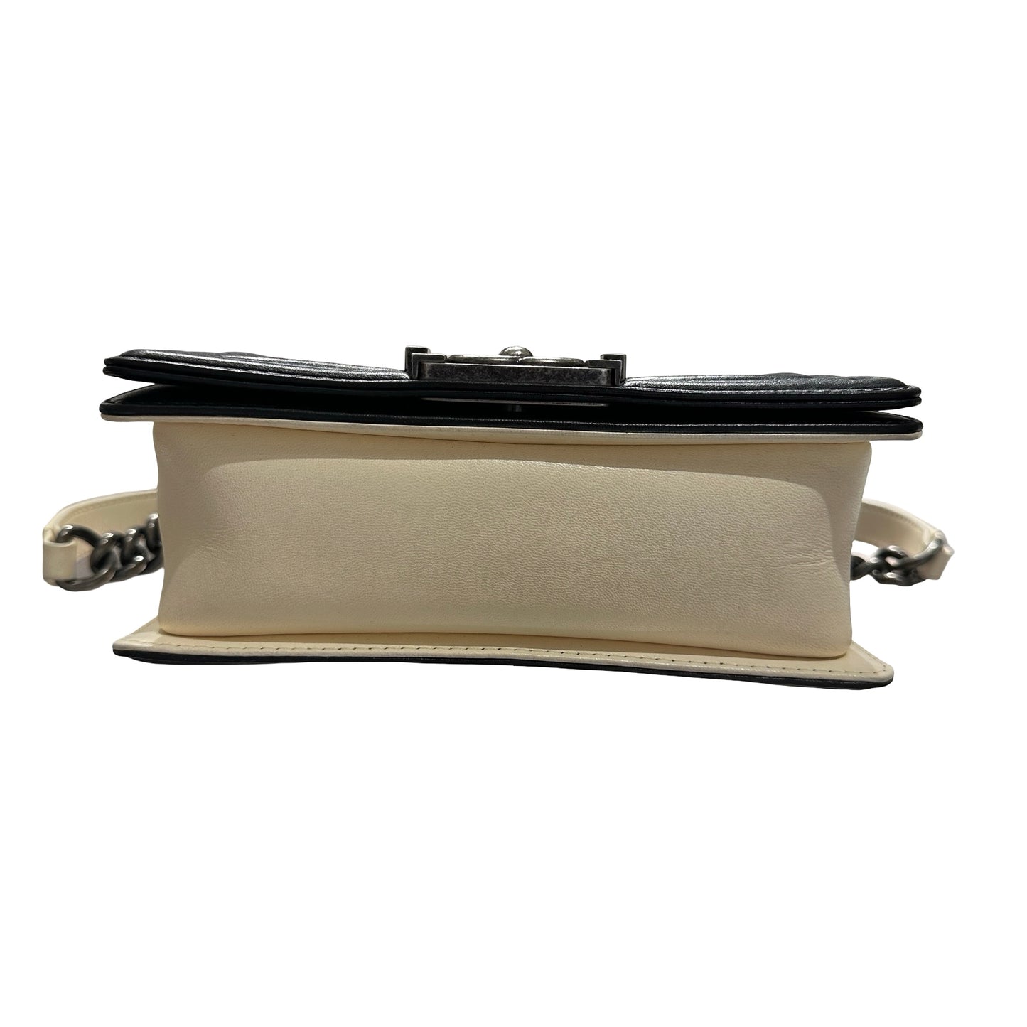 Used CHANEL Lambskin Leather Boy 20cm Shoulder Bag Black White