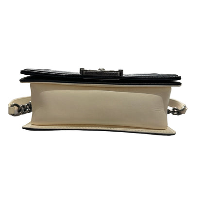 Used CHANEL Lambskin Leather Boy 20cm Shoulder Bag Black White