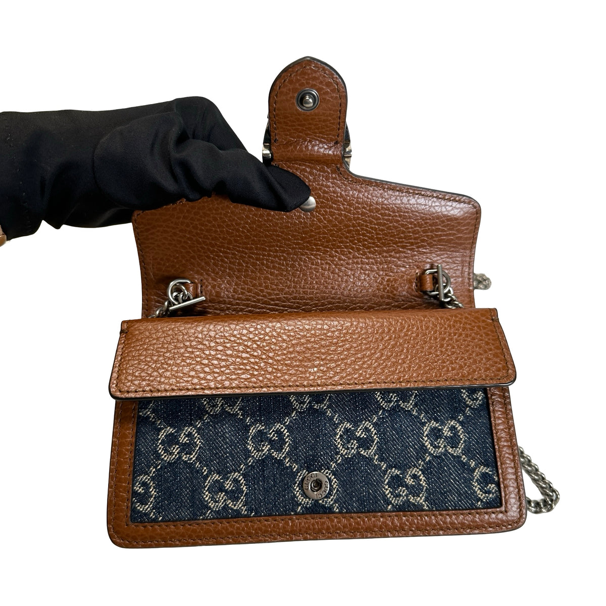 Used GUCCI GG Supreme Denim Dionysus Shoulder Bag Blue Brown