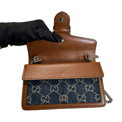 Used GUCCI GG Supreme Denim Dionysus Shoulder Bag Blue Brown