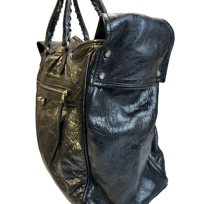 Used BALENCIAGA Leather Solid City Bag Handbag Black PHW