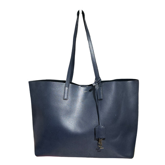 Used SAINT LAURENT East/West Supple Leather Shopping Bag Black GHW