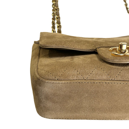Brand New CHANEL Suede Classic Flap Shoulder Bag Beige GHW
