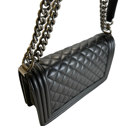 Used CHANEL Matelasse Lambskin Boy Chain shoulder bag Black Silver