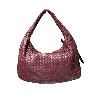 Used Bottega Veneta Calfskin Leather Shoulder Bag Burgundy Purple