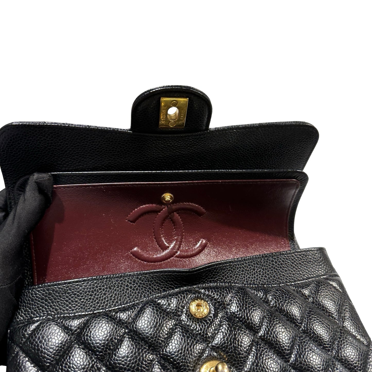 Used CHANEL Caviar Quilted CF23 Chain Shoulder Bag Black Gold