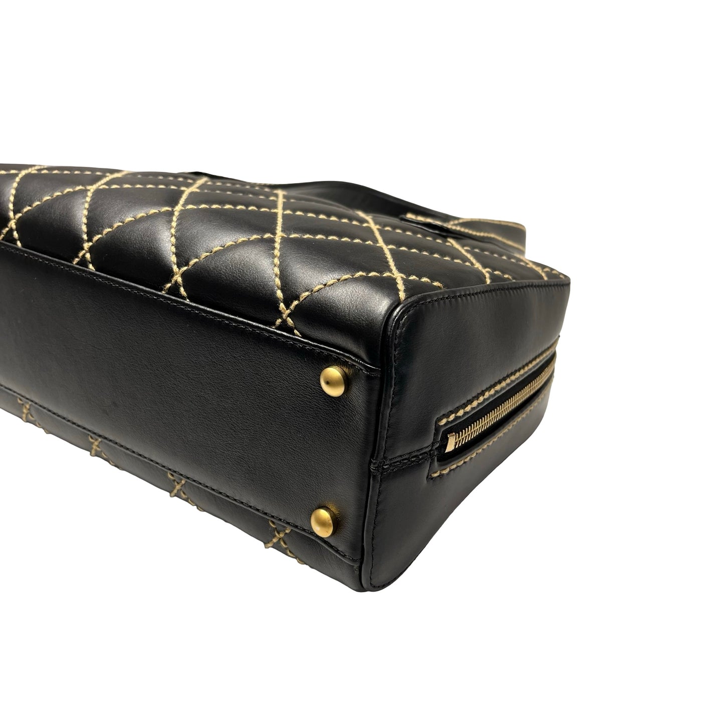 Used CHANEL Calfskin Leather Vintage Handbag Black GHW