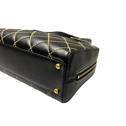 Used CHANEL Calfskin Leather Vintage Handbag Black GHW