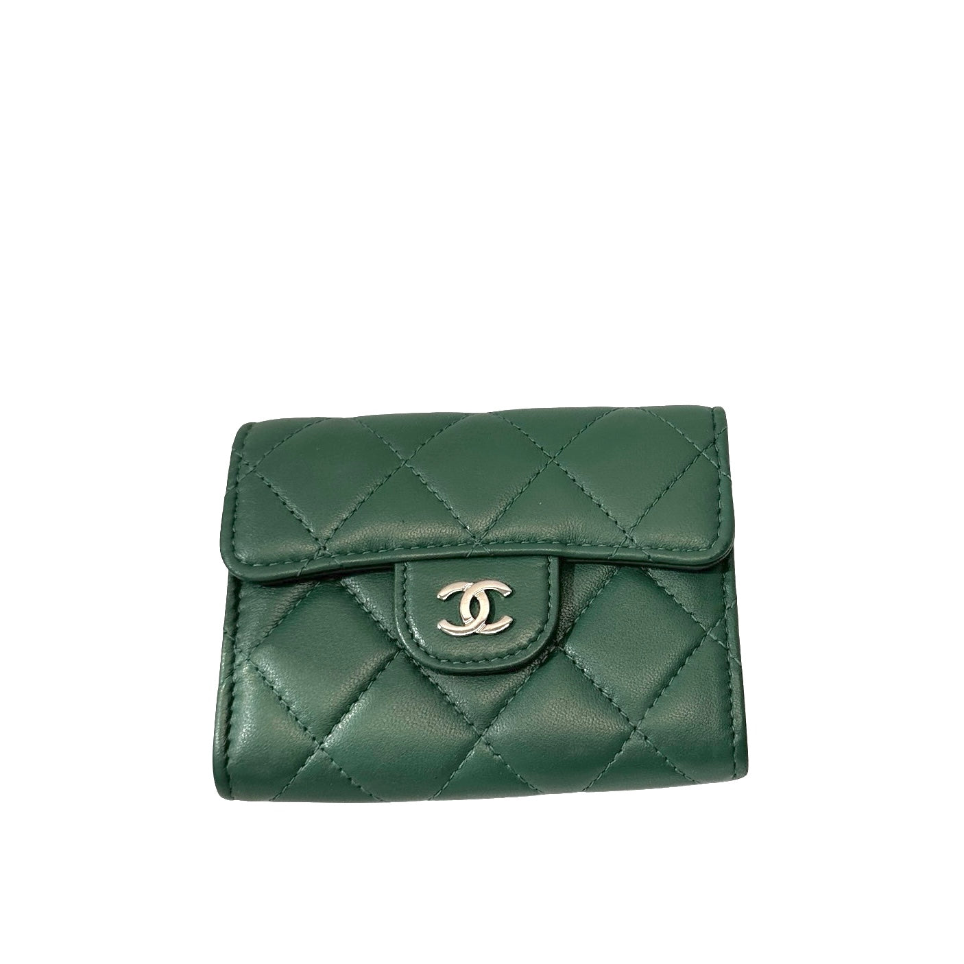 Used Chanel Flap Wallet Small Wallet Green PHW