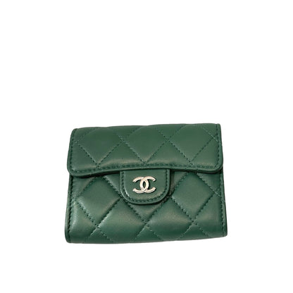 Used Chanel Flap Wallet Small Wallet Green PHW