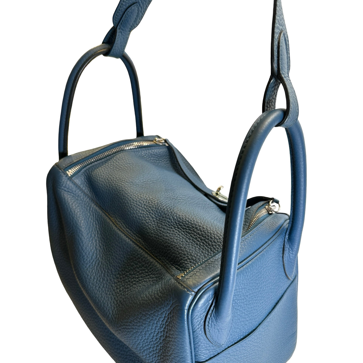 Used HERMES Leather Togo Lindy Handbag Blue PHW