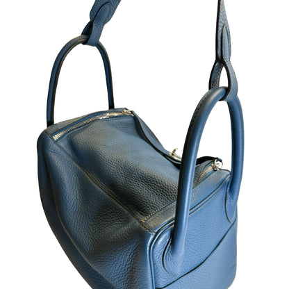 Used HERMES Leather Togo Lindy Handbag Blue PHW