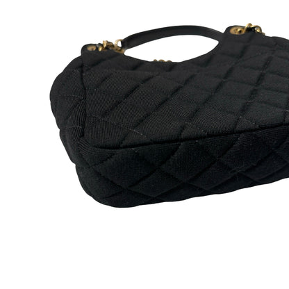Used CHANEL Wool 23C hobo small wool jersey Shoulder Bag Black GHW
