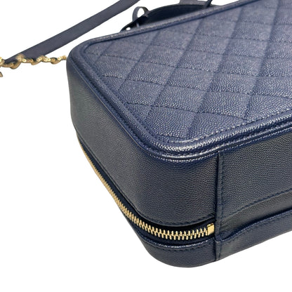 Unused CHANEL Calfskin Leather Vanity Case Navy Blue
