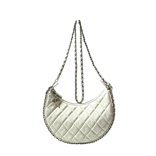 Used CHANEL 23p small chain around crescent hobo Shoulder Bag Beige GHW