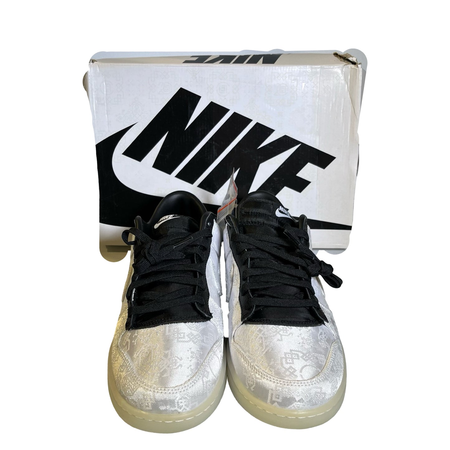 Brand New NIKE Silk Embroidery Dunk Low Clot Fragment Design Sneakers White Black