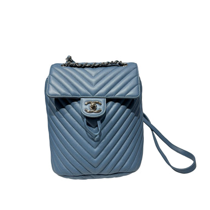 Used CHANEL Lambskin Leather Backpack Blue PHW