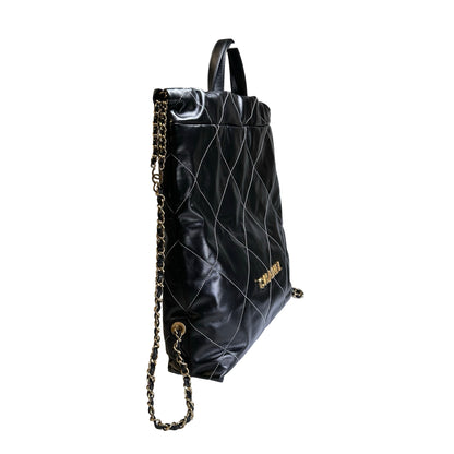 Used CHANEL Lambskin 22 Backpack Backpack Black GHW