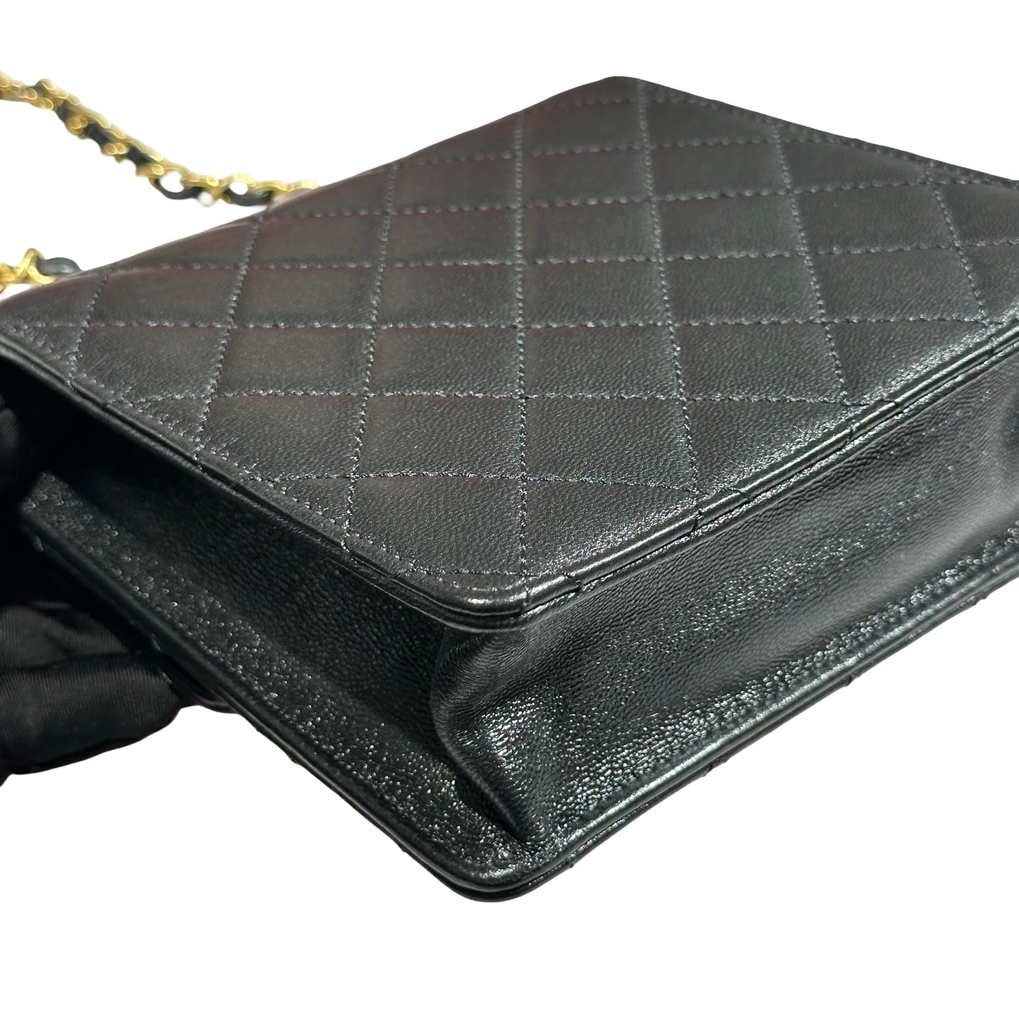 Used CHANEL Lambskin Leather Flap with Pearls Chain Shoulder Bag Black GHW
