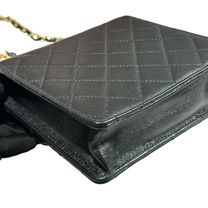 Used CHANEL Lambskin Leather Flap with Pearls Chain Shoulder Bag Black GHW