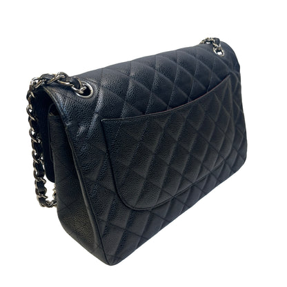 Used CHANEL Caviar Leather Classic Flap Chain Shoulder Bag Black