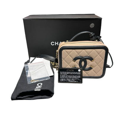 Used CHANEL Caviar Leather Vanity Case Beige GHW