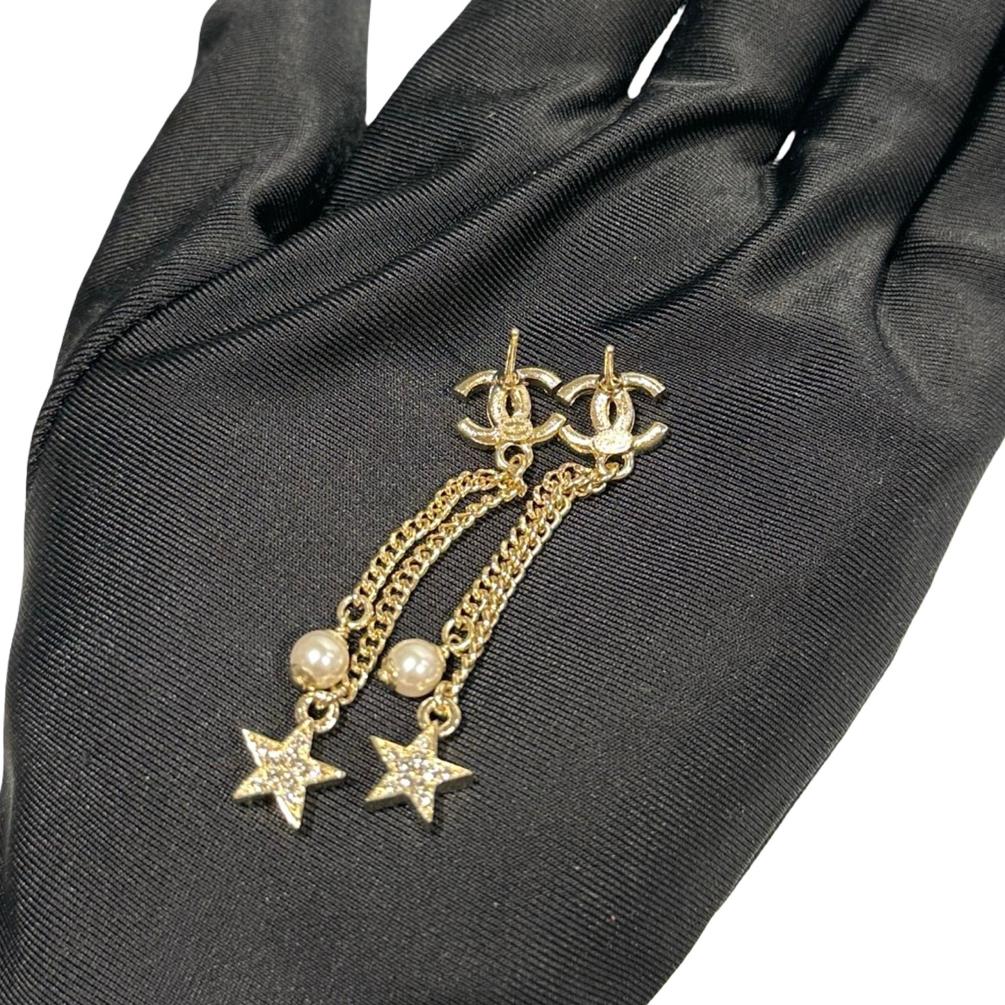 Used CHANEL Star Pendant Earrings Accessories GHW