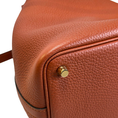 Used HERMES Clemence Leather Picotin 18 Bucket Bag 6C Brown GHW