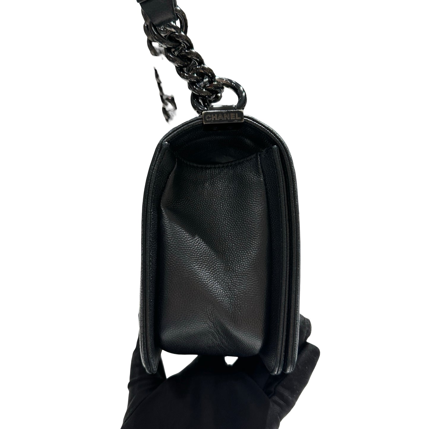 Used CHANEL Quilted Caviar Boy Chain Shoulder Bag Black