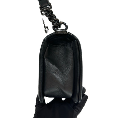Used CHANEL Quilted Caviar Boy Chain Shoulder Bag Black