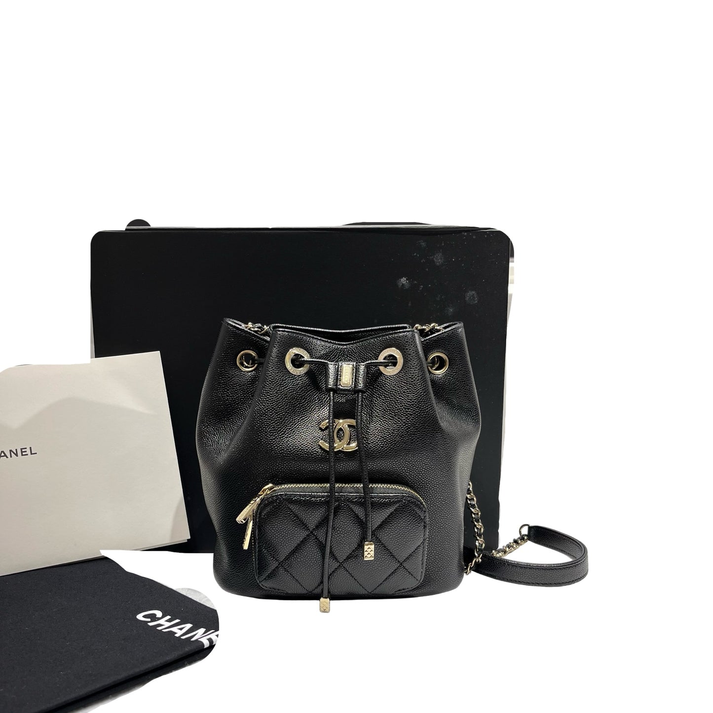 Used CHANEL Calfskin Leather Cross Body Bag Black GHW