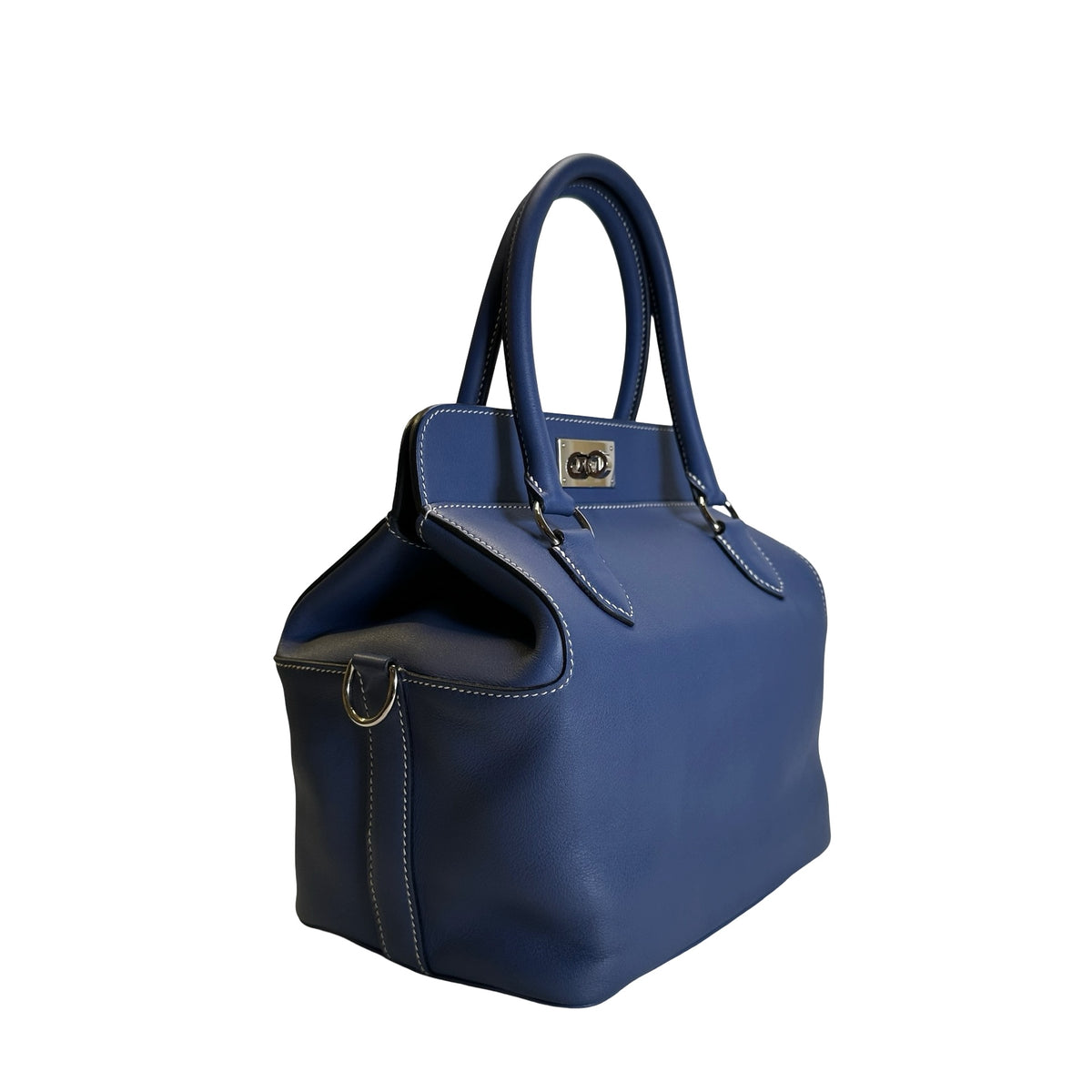 Used HERMES Leather Toolbox Handbag Blue