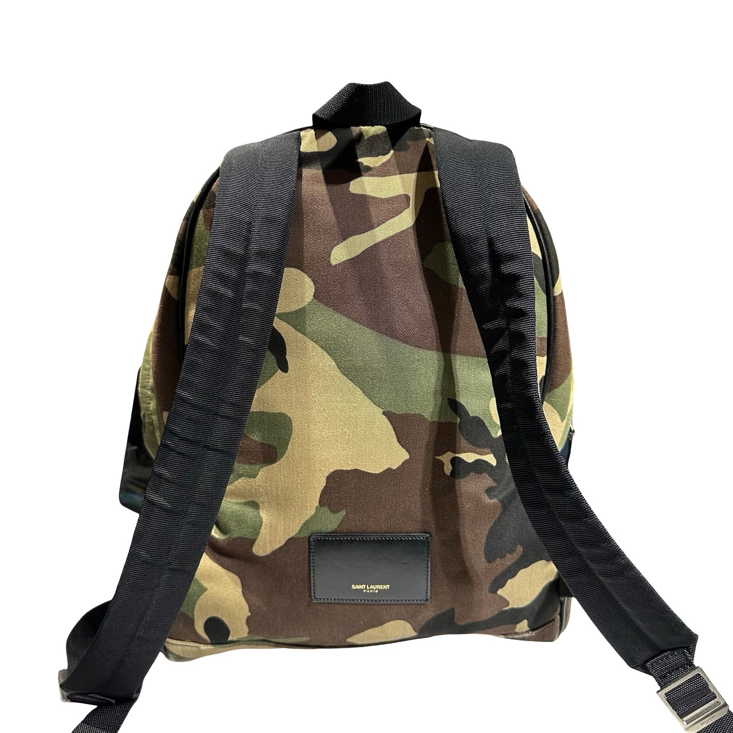 Used Saint Laurent Canvas Backpack Dark Green Black