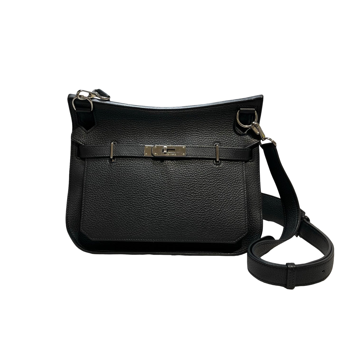 Used HERMÈS Calfskin Leather Jypsieve 28 Shoulder Bag Black PHW