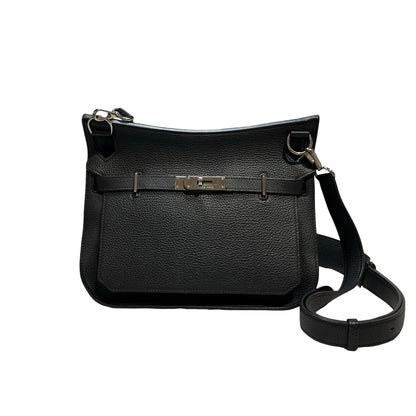 Used HERMÈS Calfskin Leather Jypsieve 28 Shoulder Bag Black PHW
